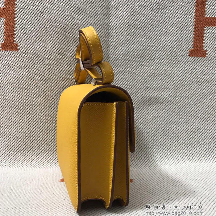 HERMES愛馬仕 H空姐包 進口原廠EP皮 頂級蜜蠟製作 街拍必備單品 琥珀黃金銀 單肩斜挎包  Ama1564